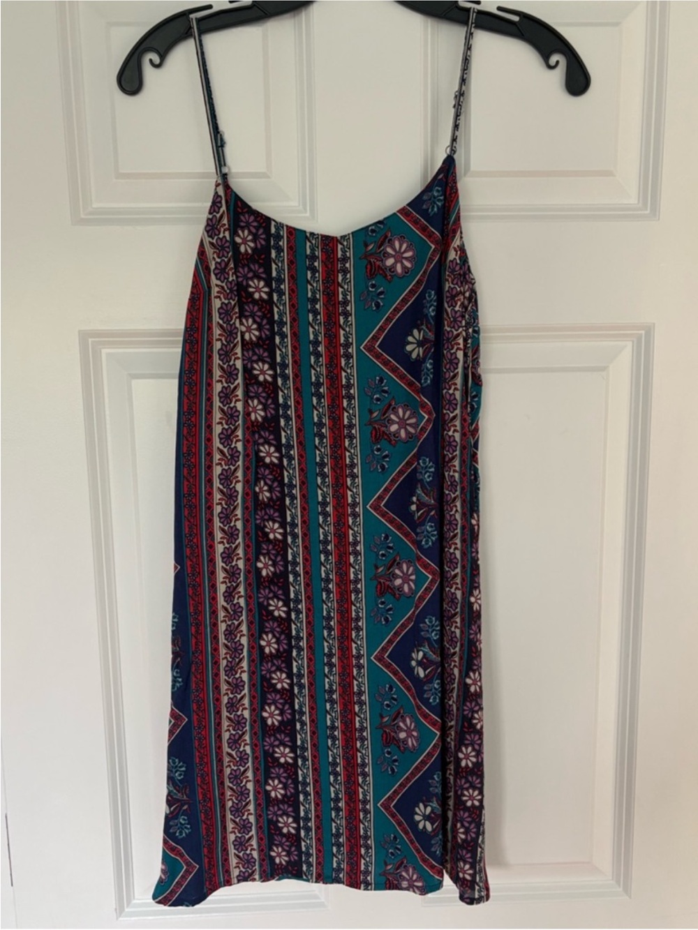 Hollister Teal and Navy Printed Boho Mini Slip Dress